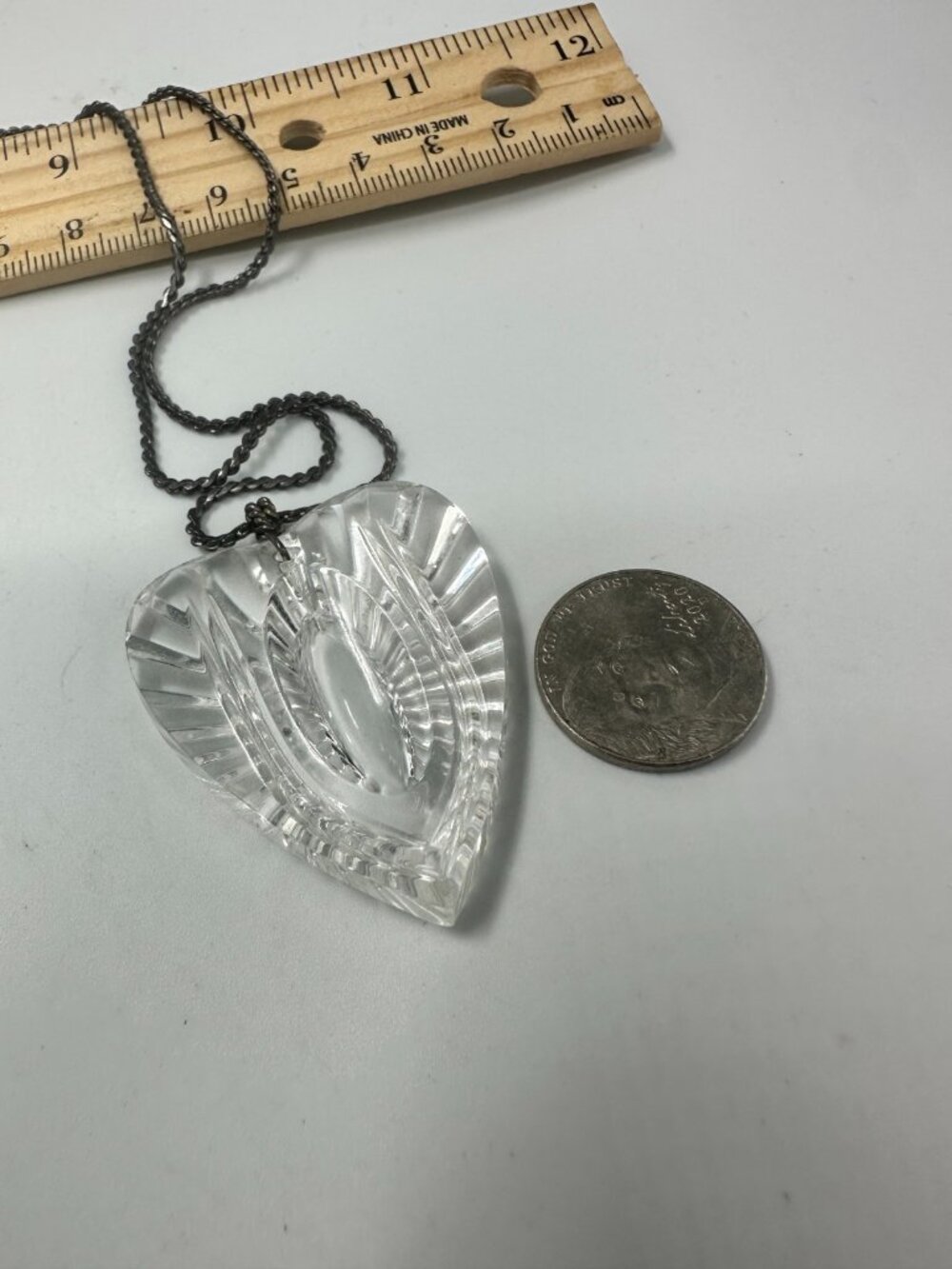 Vintage Waterford Glass Heart Necklace Sterling Silver Chain Chunky Statement - Picture 8 of 9